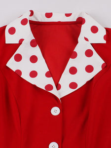 Red Polka Dots V Neck 1950S Vintage Swing Dress With Belt