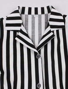 Beetlejuice Costume Turndown Collar 1960S Dress With Black and White Vertical Stripe