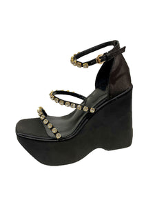 Women's Open Toe Strap Wedge Heel Sandals Leather Vintage Shoes