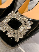 Load image into Gallery viewer, Women&#39;s  Round Toe Rhinestones Chunky Heel Sandals Leather Vintage Shoes
