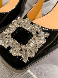 Women's  Round Toe Rhinestones Chunky Heel Sandals Leather Vintage Shoes