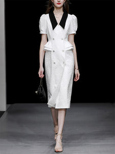 White V Neck Short Sleeve 1940S Bodycon Vintage Dress
