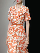 Load image into Gallery viewer, Orange Ruffles V Neck Puff Sleeve Princess Mermaid 1960S Dress