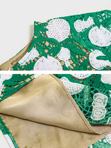 Green Fruit Embroidery Hollow Lace 1960S Vintage Fishtail Dress With Pearls Belt