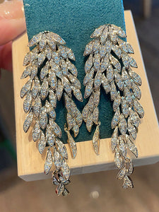 Luxurious Multi-layered Leaf Rhinestone Tassel Long Earrings