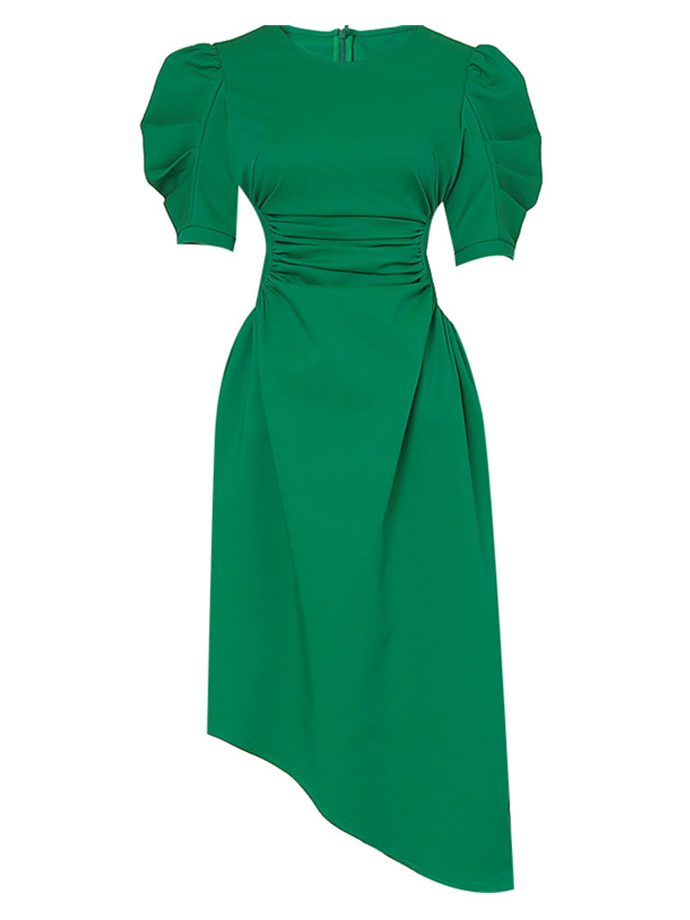 Emerald Green Crew Neck Irregular Hem 1960S Vintage Dress, Green / S