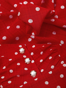Red Polka Dots V-neck Hepburn Same Style Chiffon Dress