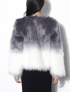 Gradient Color Faux Fur Long Sleeve Coat Women Winter Coat
