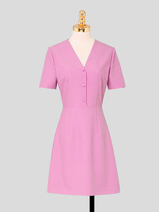 Rose Sweet V Neck 1960S Vintage Dress