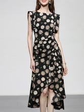 Load image into Gallery viewer, Black Floral Print Short Front Long Back Design Butterfly Sleeve 1940S Vintage Dress