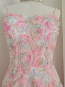 Rose Luxury Spaghetti Strap High Waist Swing Party Dress