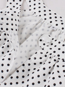 Blue Sweat Heart Halter Sleeveless Polka Dots 1950s Vintage Swing Dress