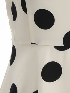 White and Black Polka Dots  Spaghetti Ruffles 1950S Vintage Dress Inspired by Cruella