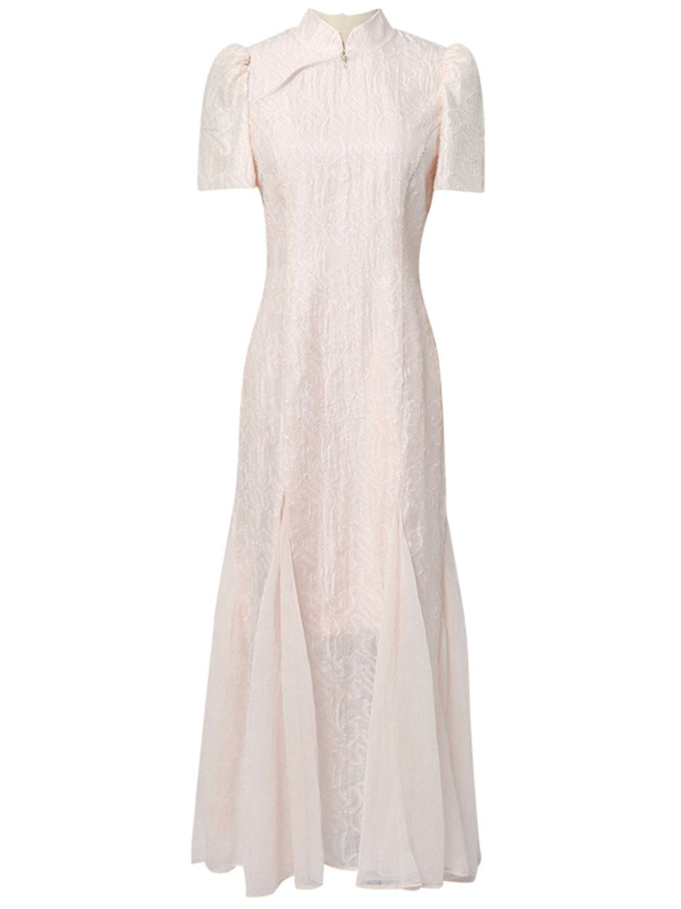 Apricot Stand Collar Mermaid Cheongsam Dress With Pearl Belt