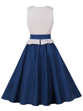 Load image into Gallery viewer, Blue Plaid V Neck 1950s Swing Dress