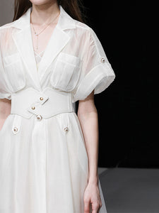 White Lapel Trench 1950S Vintage Organza Dress