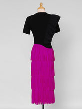 Load image into Gallery viewer, 2PS Black Ruffles Retro Short Sleeve T Shirt With Fringe Skirt Suits