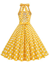 Load image into Gallery viewer, Yellow Polka Dots Vintage Halter Strap Backless 1950S Vintage Dress With Pockets