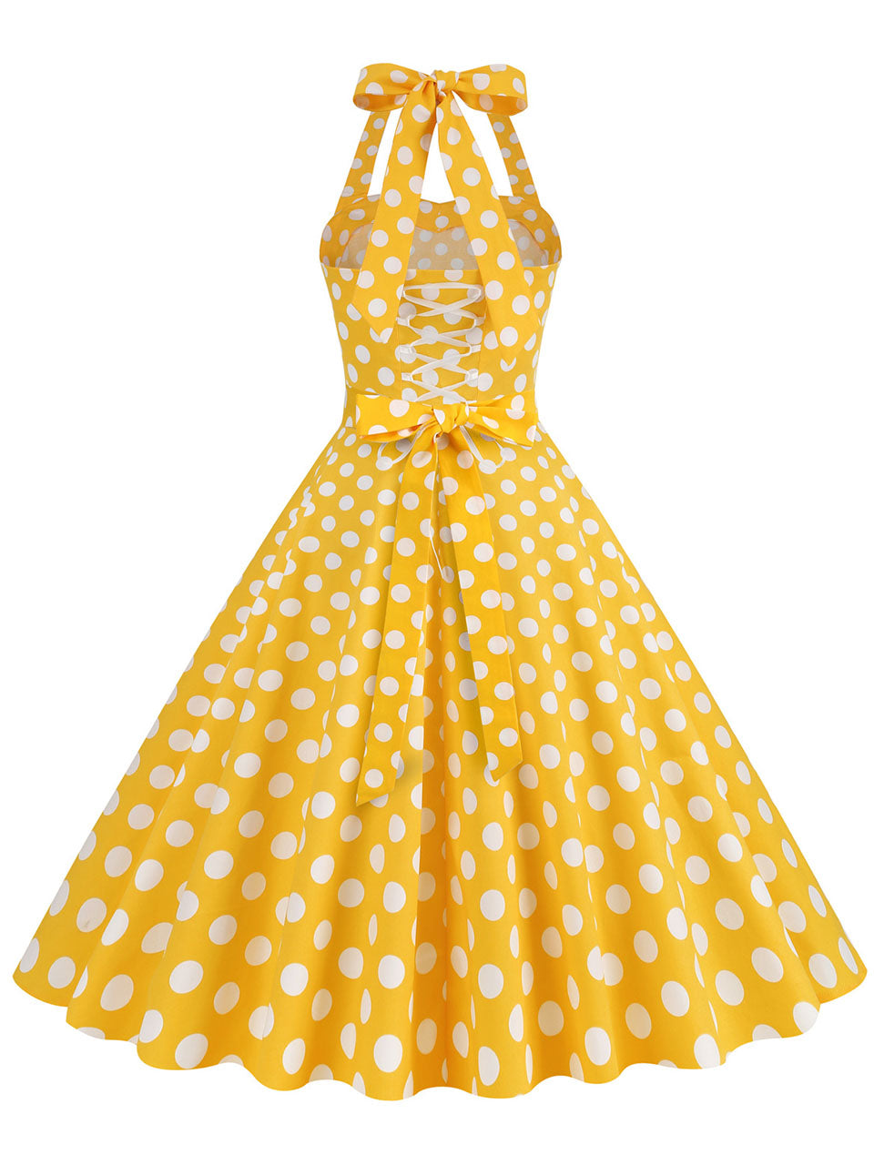 Women's 50s Halter Vintage A Line Polka Dot Cocktail Dress Prom Tea Party Swing Dress