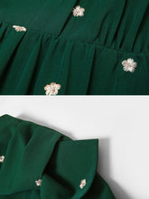 Load image into Gallery viewer, Dark Green Bow Collar Embroidered Flower 1950S Vintage Dress