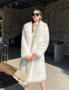 Faux Fur Coat Women V Neck Long Sleeve Maxi Winter Coat