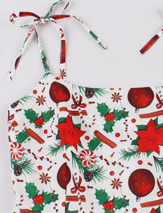 Christmas Green Spaghetti Strap Vintage Swing Dress