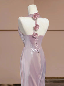 Pink Pleated V Neck Retro Fishtail Dress With Shawl
