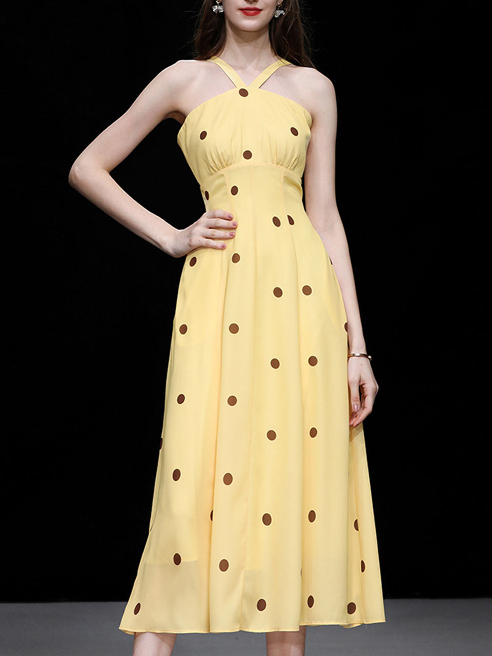 2PS Yellow 1950s Vintage Classic Coat and Spaghetti Strap Polka Dots Dress Suit, Yellow / M 2PS Yellow 1950s Vintage Classic Coat and Spaghetti Strap Polka Dots Dress Suit, Yellow / M