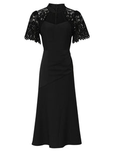 1950S Swing Queen Anne Lace Neckline Little Black Dress