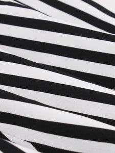 Black Peter Pan Collar Stripe 1950s Vintage Swing Dress With Pocket
