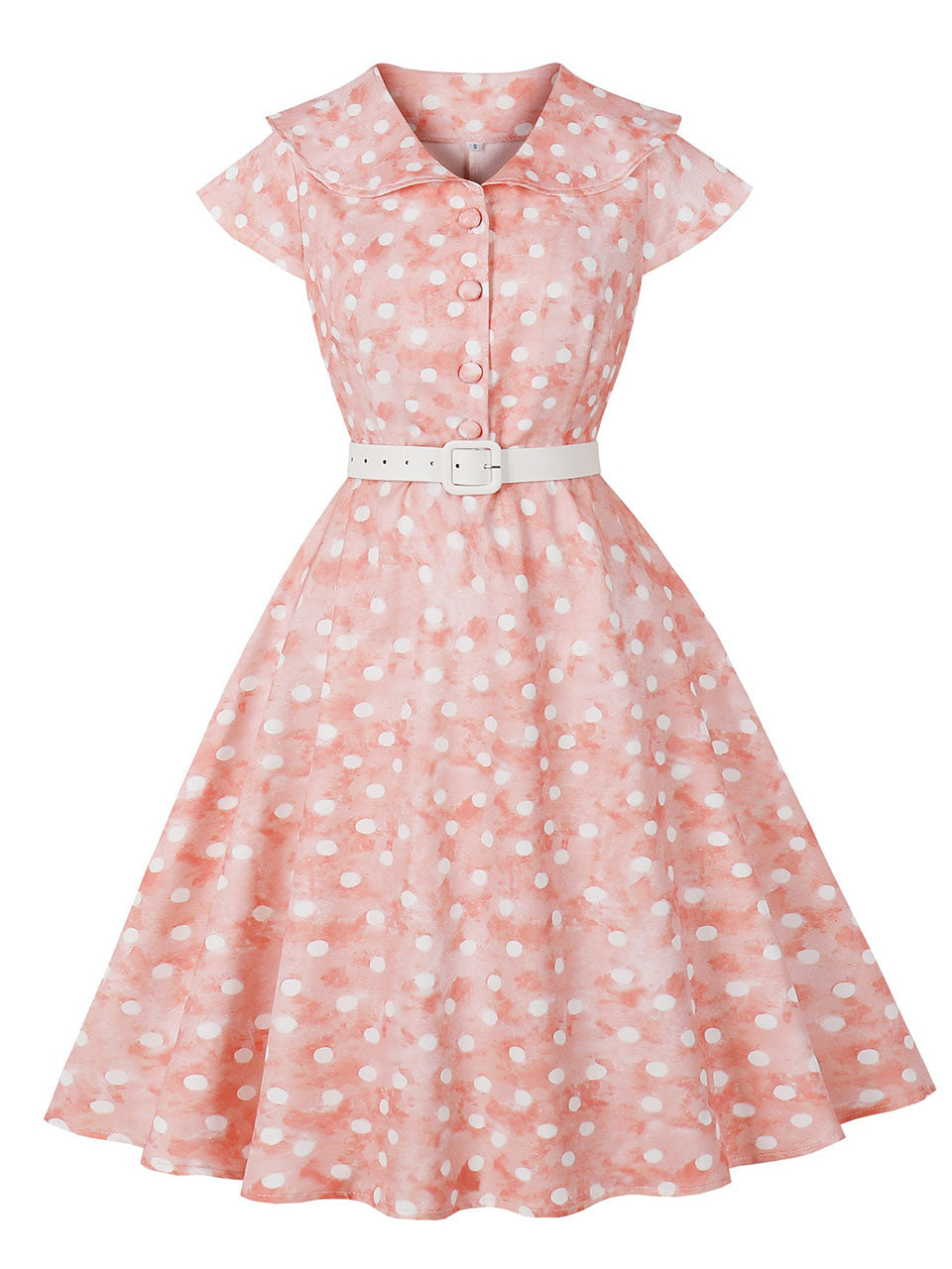 knee length dresses for ladies Pink Peter Pan Collar Polka Dots 1950s Vintage Swing Dress, Pink / L