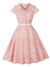 Load image into Gallery viewer, Pink Peter Pan Collar Polka Dots 1950s Vintage Swing Dress