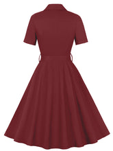 Load image into Gallery viewer, 1950S Turndown Collar Solid Color Short Sleeve Vintage Dress