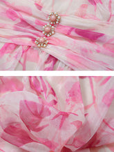 Load image into Gallery viewer, Pink Floral Print Ruffles 1950S Chiffon Vintage Dress