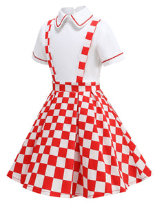 Kids Little Girls' Dress Checkerboard Peter Pan Collar 1950S Suspender Dress