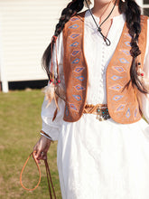 Load image into Gallery viewer, Bohemian White Embroidered Cotton Maxi Dress with Suede Embroidered Vest Boho Suit