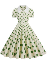Load image into Gallery viewer, Green Polka Dots Johnny Collar Short Sleeve Swing Vintage 1950S Party Dress
