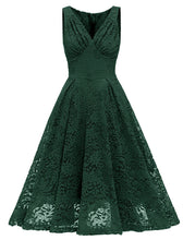Load image into Gallery viewer, Solid Color Lace Sleeveless V Neck 50s Party Swing Dress