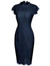Load image into Gallery viewer, Solid Color Lace High Collar 1960S Bodycon Dress