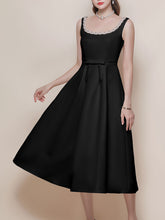 Load image into Gallery viewer, White Satin U Neck Sleeveless Classic 1950S Vintage Wedding Dress with Pearl Detailing