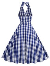 Load image into Gallery viewer, Pink And White Plaid Halter Deep V Neck 1950S Vintage Dress With Belt