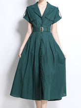 Load image into Gallery viewer, 1940S Lapel Shirt Cotton Dress with Pockets