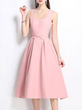 Load image into Gallery viewer, Pink Satin U Neck Sleeveless Bow 1950S Vintage Sweet Party Dress