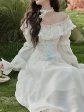 Load image into Gallery viewer, White Victorian Style Off-Shoulder Lace Corset Wedding Gown Wedding Maxi Dress
