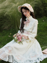 Load image into Gallery viewer, White Edwardian High Neck Lace Embroidered Vintage Dress
