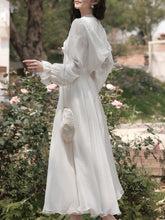 Load image into Gallery viewer, White Lace V-Neck Hooded Boho Bridal Gown Wedding Vintage Dress