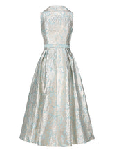 Load image into Gallery viewer, Blue Audrey Hepburn Style Sleeveless Vintage 3D Floral Jacquard Vintage Party Gown
