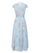 Load image into Gallery viewer, Mrs. Maisel Inspired 1950s Blue Floral Print Swing Dress for Women with Lapel Collar