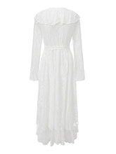 Load image into Gallery viewer, Women's Red Lace Long Sleeve Midi Dress with Ruffle Trim