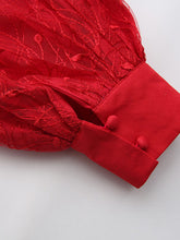 Load image into Gallery viewer, Women's Red &amp; Black Spliced Lace Dress with Capelet Shoulder